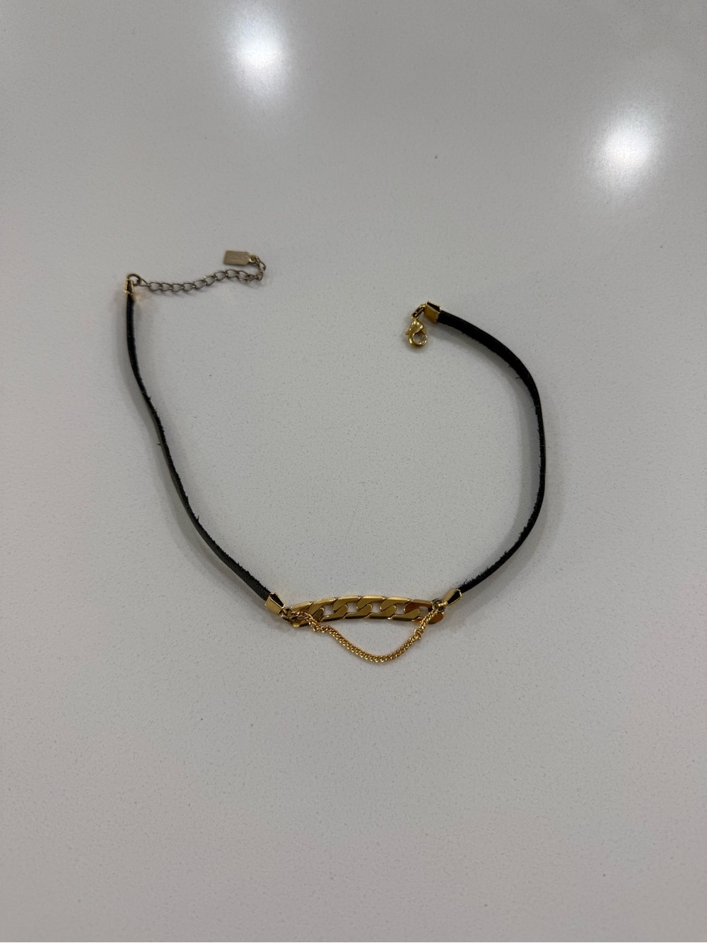 Lucky Star Jewels Black Leather Choker Necklace Gold Chain Detail